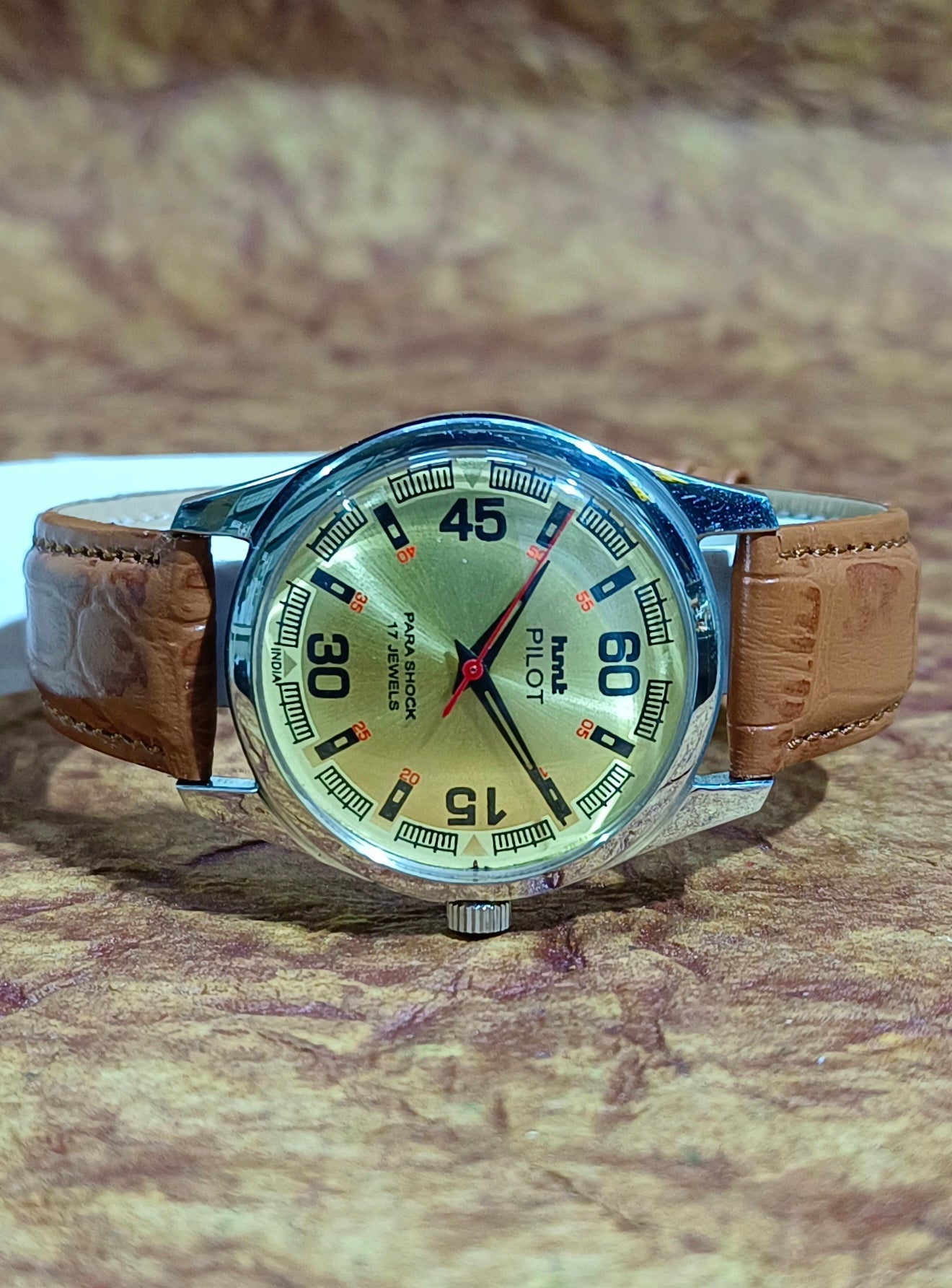 HMT Pilot Hand Wind Mechanical Stainless Steel See-Through Back Vintage Men's Watch Geniune-Vintage-Watches