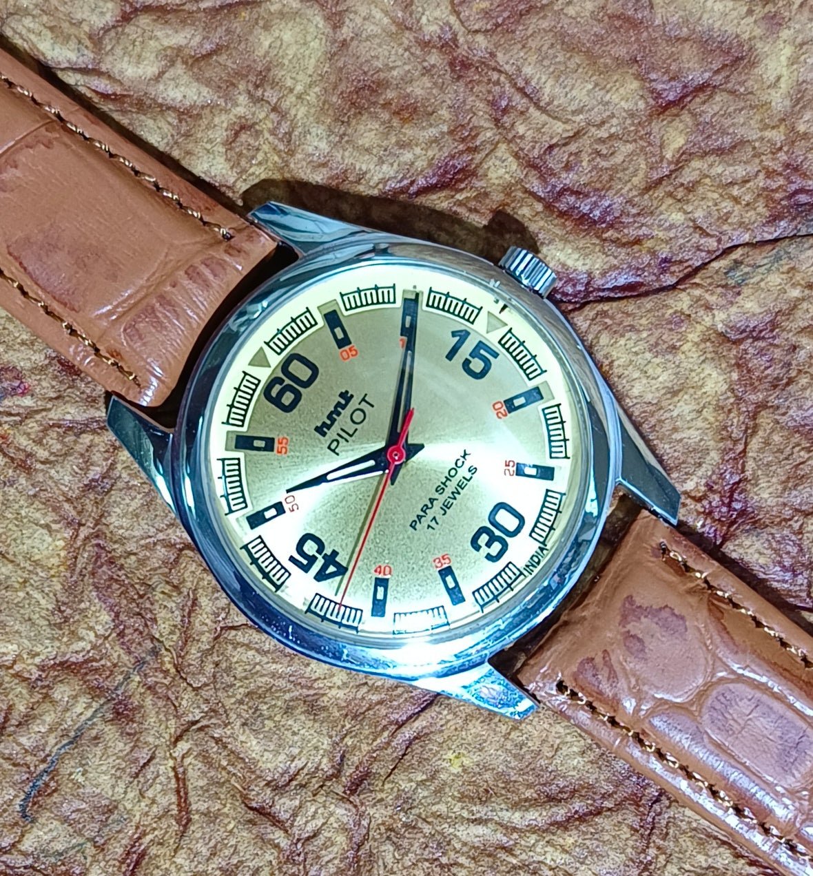 HMT Pilot Hand Wind Mechanical Stainless Steel See-Through Back Vintage Men's Watch Geniune-Vintage-Watches