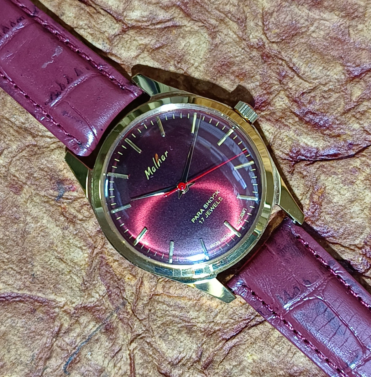 HMT Malhar Manual Wind Mechanical Men's Wristwatch Exhibition Back Vintage Geniune-Vintage-Watches