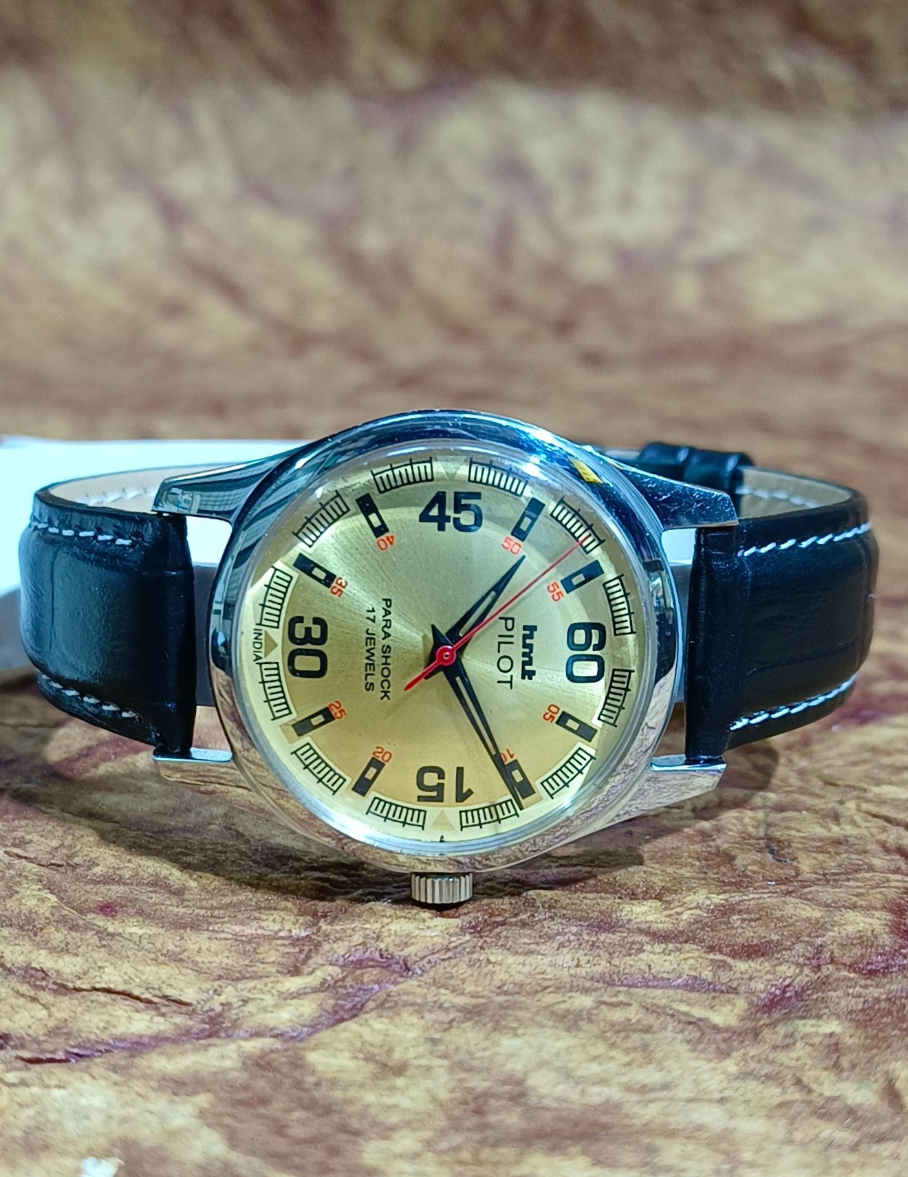 Vintage HMT Pilot Hand Wind Mechanical Wristwatch Stainless Steel Exhibition Back Geniune-Vintage-Watches