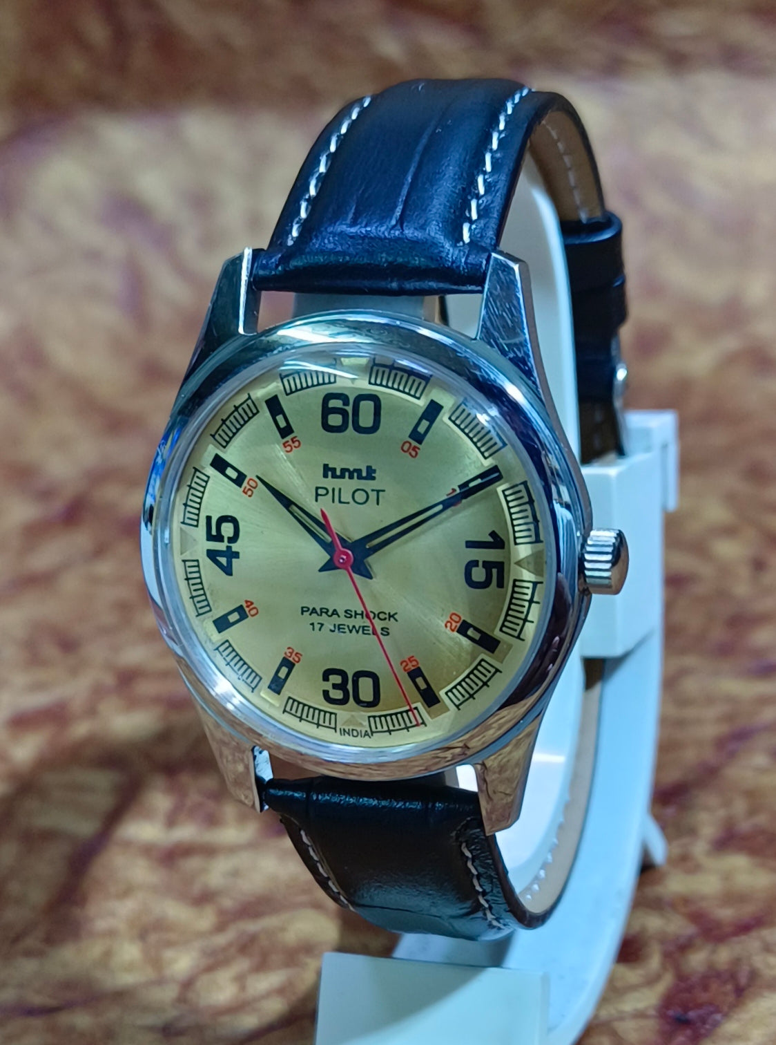 Vintage HMT Pilot Hand Wind Mechanical Wristwatch Stainless Steel Exhibition Back Geniune-Vintage-Watches