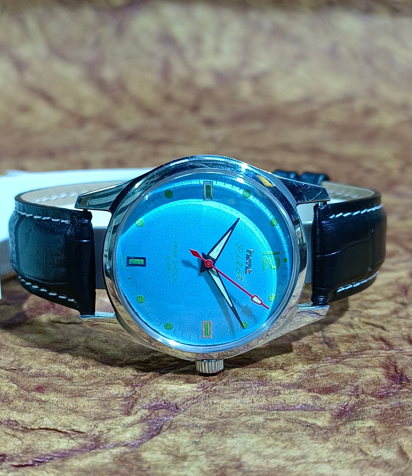 HMT Pilot Mechanical Hand Winding Watch Stainless Steel See-Through Case Back Geniune-Vintage-Watches