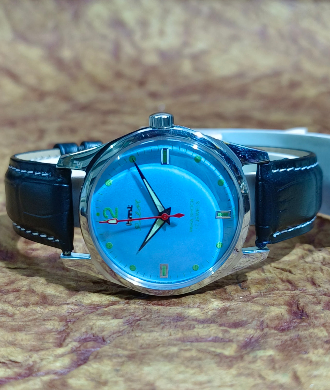 HMT Pilot Mechanical Hand Winding Watch Stainless Steel See-Through Case Back Geniune-Vintage-Watches