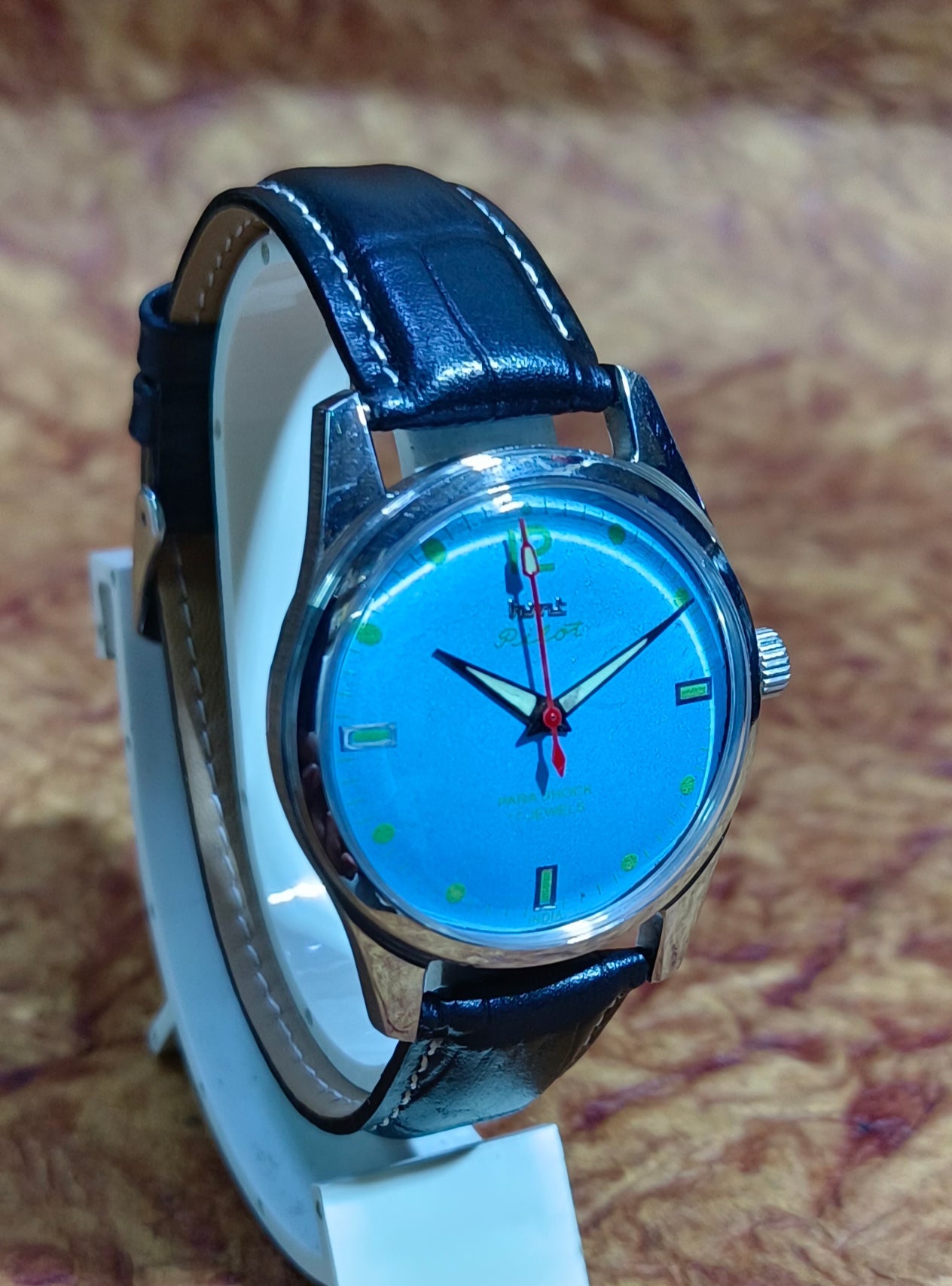 HMT Pilot Mechanical Hand Winding Watch Stainless Steel See-Through Case Back Geniune-Vintage-Watches