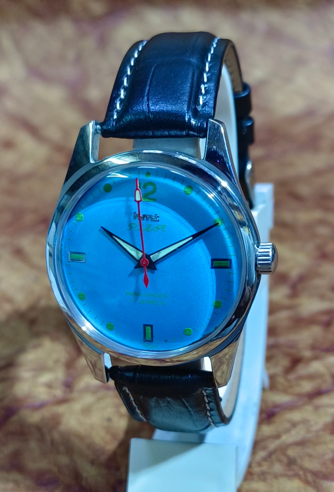 HMT Pilot Mechanical Hand Winding Watch Stainless Steel See-Through Case Back Geniune-Vintage-Watches